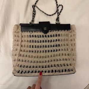 Vintage CHANEL Black and Cream Crochet Tote